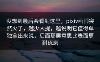 没想到最后会看到这里，pixiv画师突然火了，越少人提，越说明它值得单独拿出来说，后面那层意思比表面更耐琢磨