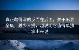 真正藏得深的反而在后面，关于麻豆全集，越少人提，越说明它值得单独拿出来说